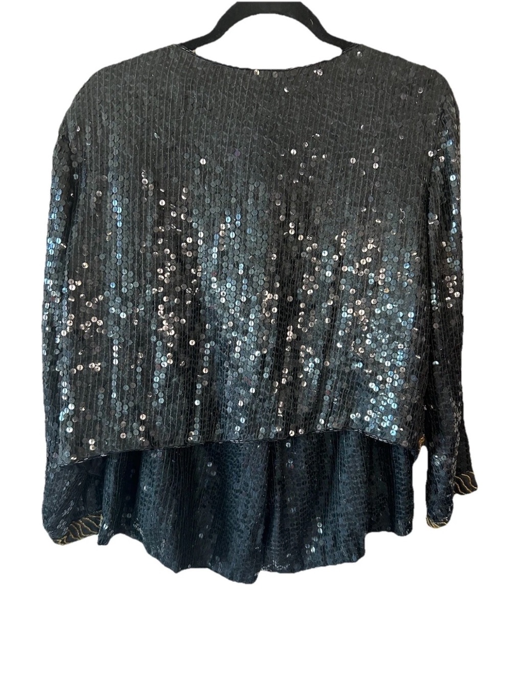 Vintage 1980’s Silk Sequin Beaded 2 Pc Set Jacket Shorts Black Gold S Glamour - Picture 5 of 12